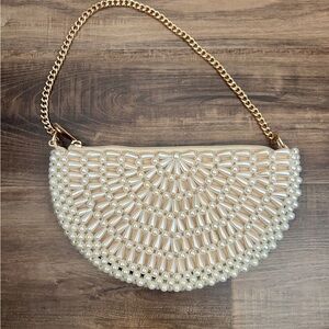 A New Day - Elegant Pearl-Embellished Cream Clutch